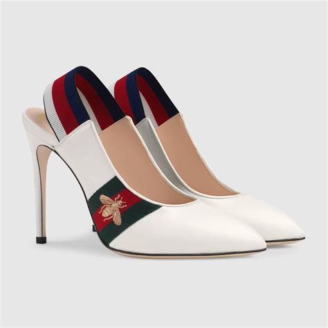 gucci leather web slingback pump|gucci kitten heel pumps.